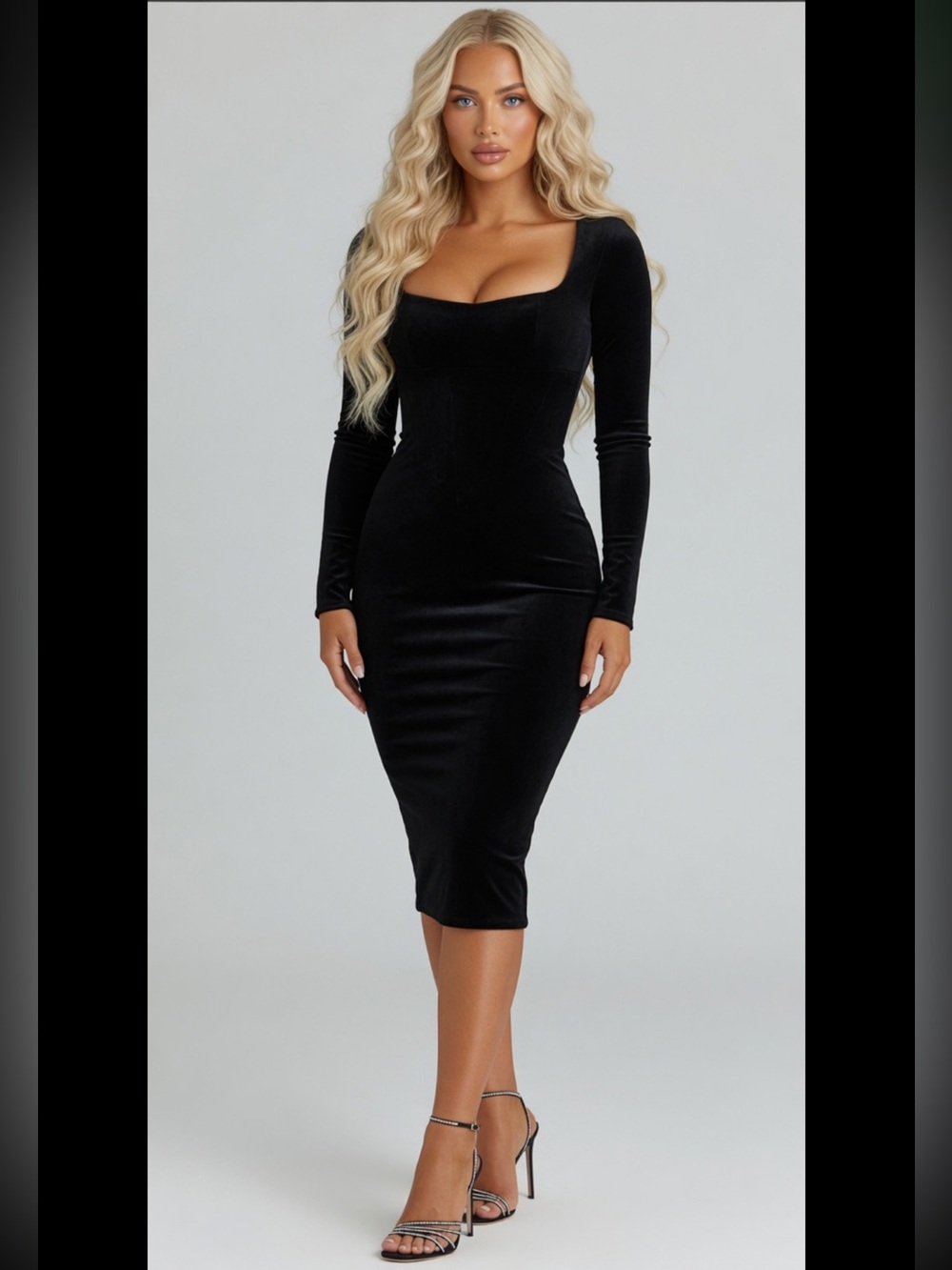 HOUSE OF CB 'Asha' Black Velvet Silhouette Midi Dress/Size S-US 4-6 $289